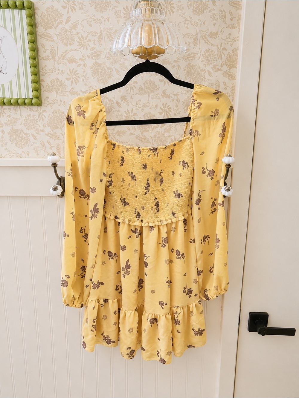 Aritzia Yellow Floral Smocked Square-Neck Mini Dress - Picture 3 of 5